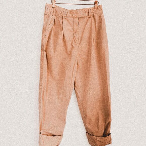 Anthropologie Khaki Pleated Poplin Trousers – Tapered Folded Hem (Sz 8) - Picture 1 of 7